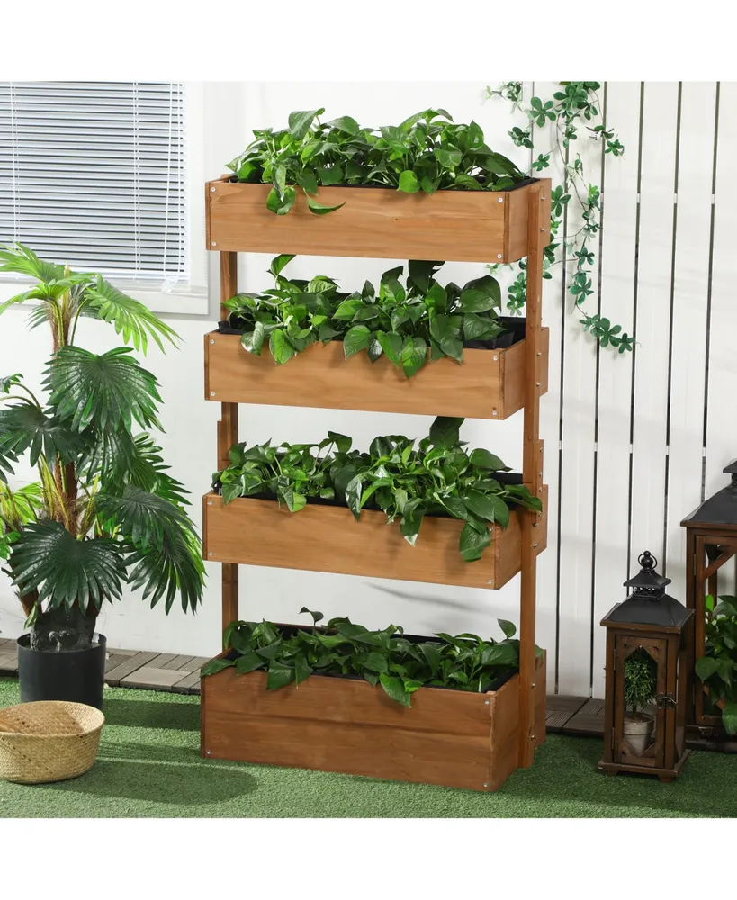 Outsunny Vertical Garden Planter, Wooden 4 Tier Planter Box, Self-Draining with Non-Woven Fabric for Outdoor Flowers, Vegetables & Herbs