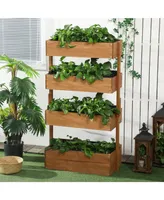 Outsunny Vertical Garden Planter, Wooden 4 Tier Planter Box, Self-Draining with Non-Woven Fabric for Outdoor Flowers, Vegetables & Herbs