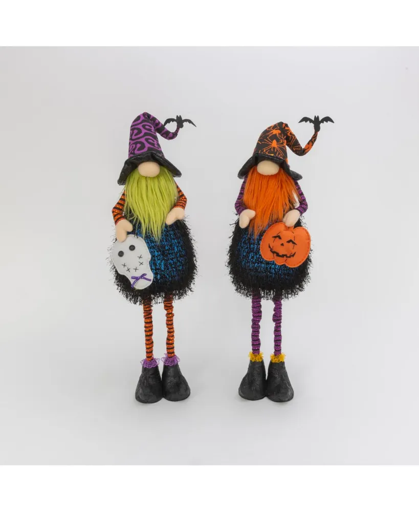 Set of 2 Lighted Whimsical Halloween Gnomes with Flexible Legs