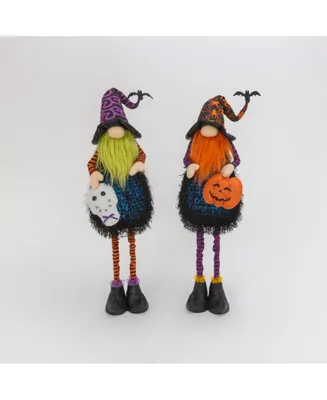 Set of 2 Lighted Whimsical Halloween Gnomes with Flexible Legs