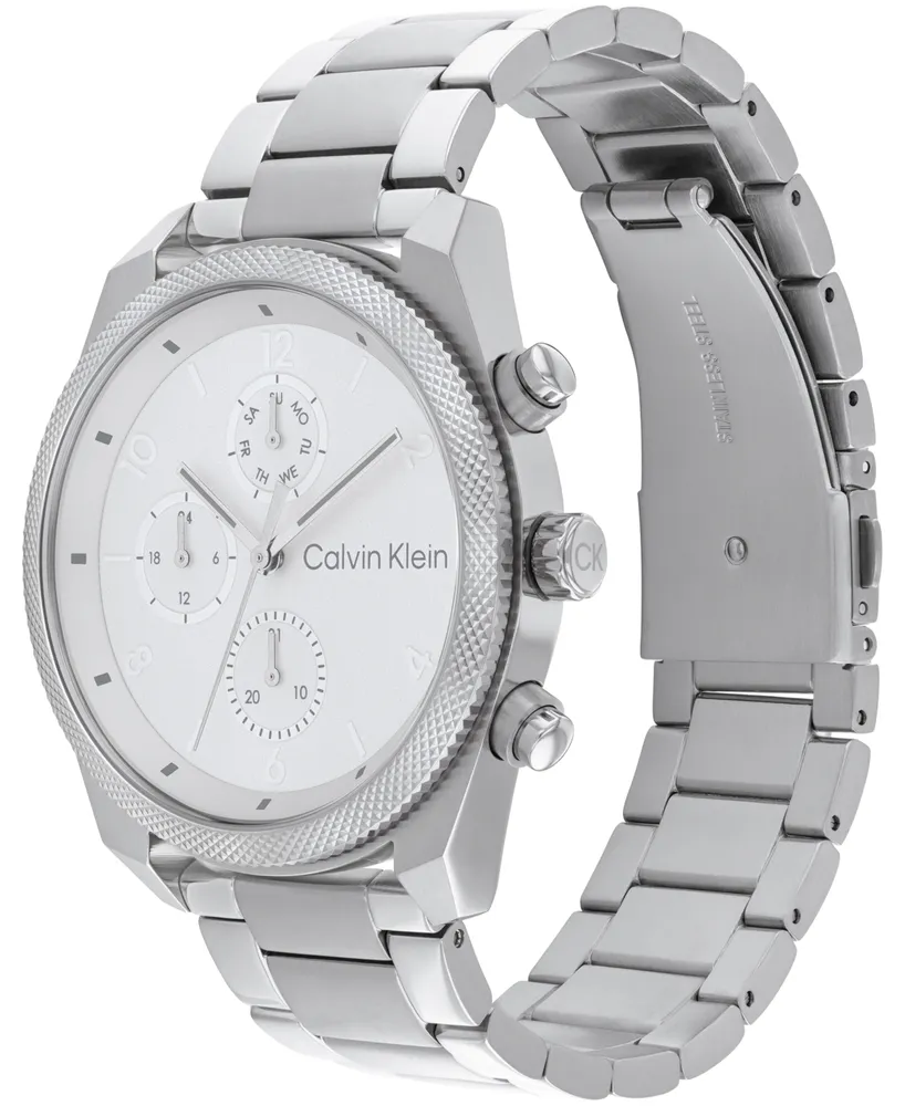 Calvin Klein Men's Multifunction Silver-Tone Stainless Steel Bracelet Watch 44mm