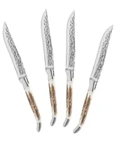 French Home Stainless-Steel Laguiole Set of 4, Connoisseur Bbq Steak Knives with Deer Horn Handles