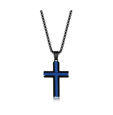 Men's Stainless Steel Black & Blue Plated Cross Necklace