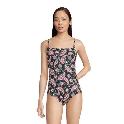 Lands' End Women's Chlorine Resistant Smocked Square Neck One Piece Swimsuit with Adjustable Straps