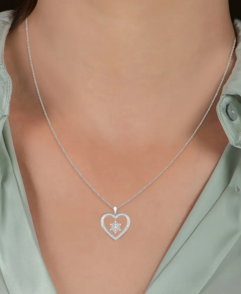 Enchanted Disney Fine Jewelry Diamond Elsa Snowflake Heart Pendant Necklace (1/5 ct. t.w.) in Sterling Silver, 16" + 2" extender