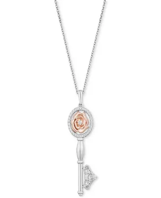 Enchanted Disney Fine Jewelry Diamond Belle Rose Key Pendant Necklace (1/6 ct. t.w.) in Sterling Silver & 14k Rose Gold-Plate - Two