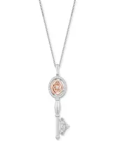 Enchanted Disney Fine Jewelry Diamond Belle Rose Key Pendant Necklace (1/6 ct. t.w.) in Sterling Silver & 14k Rose Gold-Plate - Two