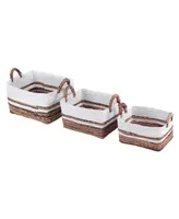 Baum 3 Piece Rectangular Dark Banana and Raffia Rope Storage Basket Set with Ear Handles