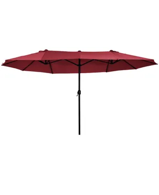 Outsunny 15' Steel Rectangular Outdoor Double Sided Market Patio Umbrella with Uv Sun Protection & Easy Crank, Wine Red