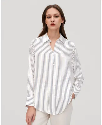 Button Down Striped Silk Blouse for Women