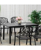 Outsunny Outdoor Dining Table for 6 Person, Rectangular, Aluminum Metal Legs for Garden, Lawn, Patio, Woodgrain Black