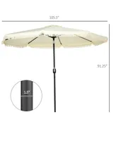 Outsunny 105.5" Patio Umbrella with Push Button Tilt and Crank, Ruffled Outdoor Market Table Umbrella with Tassels and 8 Ribs, for Garden, Deck, Pool,