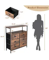 6-Drawer Dresser 2-Tier Fabric Storage Tower w/wooden Top Chest Organizer