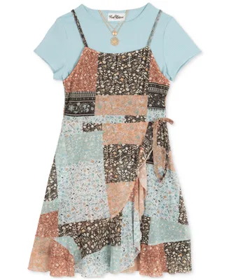 Rare Editions Big Girls Patchwork Dress, Top and Necklace Set