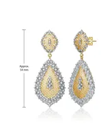 Rachel Glauber Paved White Gold and 14K Gold Plated Cubic Zirconia Drop Earrings