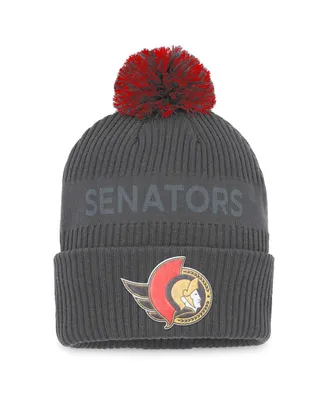 Men's Fanatics Charcoal Ottawa Senators Authentic Pro Home Ice Cuffed Knit Hat with Pom