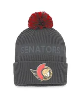 Men's Fanatics Charcoal Ottawa Senators Authentic Pro Home Ice Cuffed Knit Hat with Pom