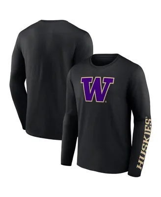 Men's Fanatics Black Washington Huskies Double Time 2-Hit Long Sleeve T-shirt