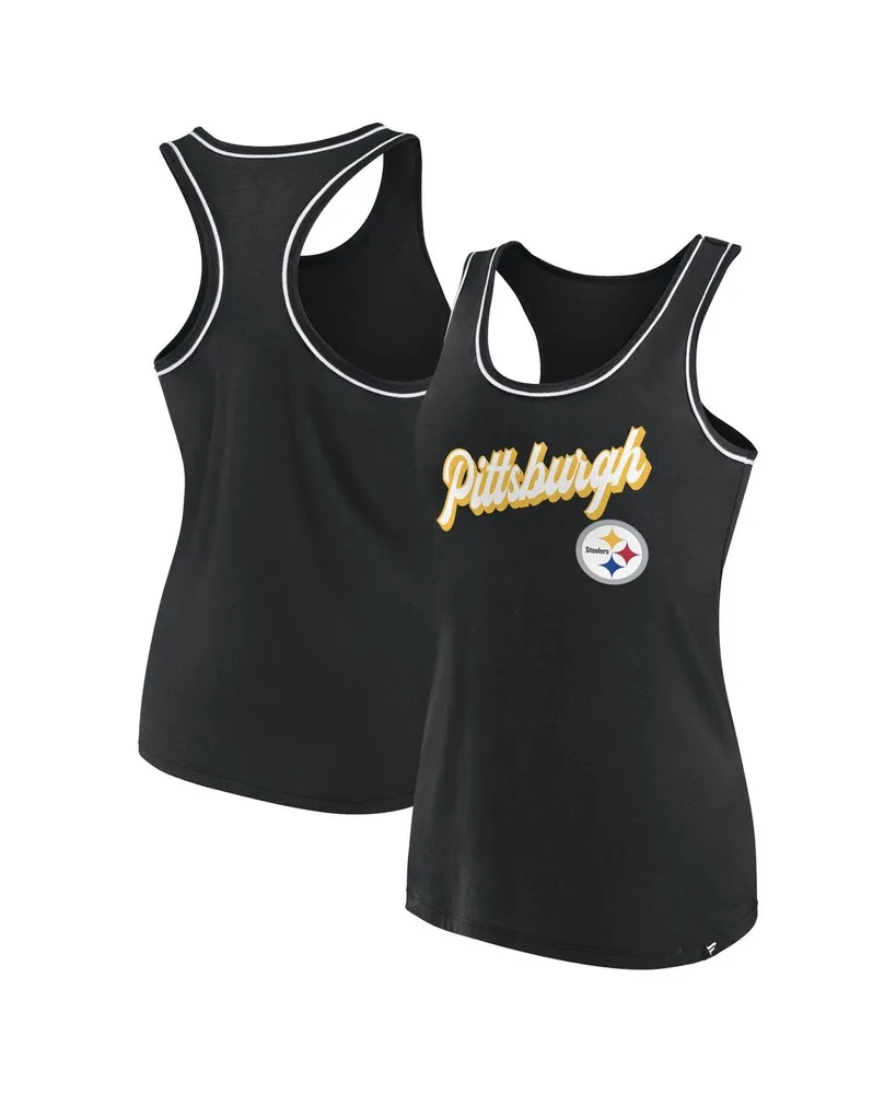Women's Fanatics Black Pittsburgh Steelers Wordmark Logo Racerback Scoop Neck Tank Top