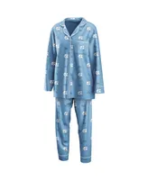 Women's Wear by Erin Andrews Carolina Blue North Carolina Tar Heels Long Sleeve Button-Up Shirt and Pants Sleep Set