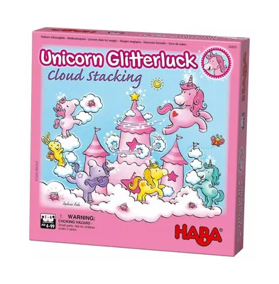 Haba Unicorn Glitterluck Cloud Stacking - A Cooperative Roll & Move Dexterity Game for Ages 4 and Up (Made in Germany)
