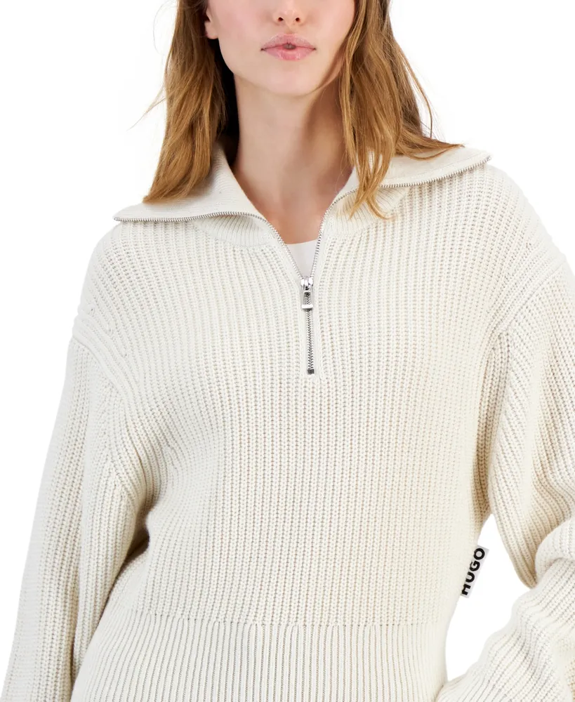 Hugo Women's Collared Quarter-Zip Drop-Shoulder Sweater