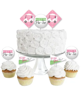 Golf Girl Cupcake Toppers Pink Birthday or Baby Shower Clear Treat Picks 24 Ct