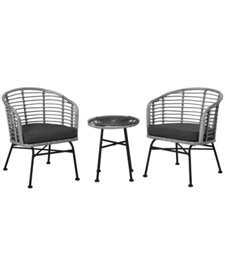 Outsunny 3pc Patio Bistro Set, Pe Rat Barrel Chairs & Table,