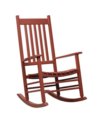 Outsunny Outdoor Rocking Chair, Wooden Rustic High Back All Weather Rocker, Slatted for Backyard & Patio, Wine Red