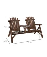 Outsunny Wooden Adirondack Chairs, Outdoor Double Seat Bench with Center Table for Patio, Backyard, Deck, Fire Pit, Carbonized