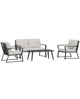 Outsunny 4 Pc Patio Furniture Set w/ Table & Cushion,