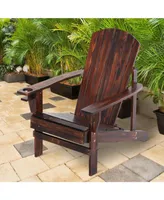 Outsunny Wooden Adirondack Chair, Outdoor Patio Lawn Chair with Cup Holder, Weather Resistant Lawn Furniture, Classic Lounge for Deck, Garden