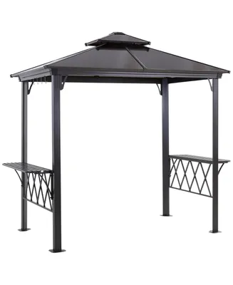 Outsunny 106.75" x 59" Grill Gazebo Hardtop Bbq Canopy with 2-Tier, Shelves Serving Tables for Backyard Patio Lawn