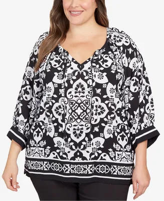 Ruby Rd. Plus Size Woven Printed Silk Top