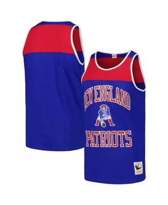 Men's Mitchell & Ness Royal and Red New England Patriots Heritage Colorblock Tank Top