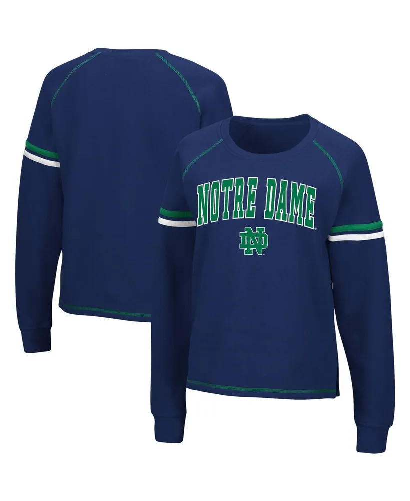 Women's Colosseum Navy Notre Dame Fighting Irish Sweep Pass Sleeve Stripe Raglan Pullover Sweatshirt