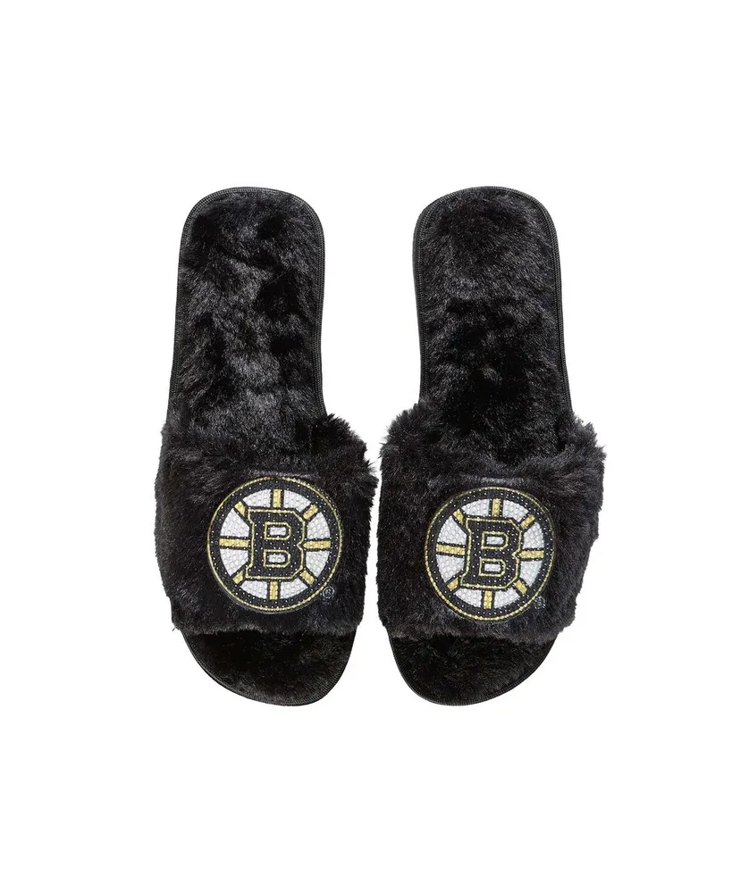 Women's Foco Black Boston Bruins Rhinestone Fuzzy Slippers