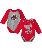 Newborn and Infant Boys Girls Scarlet, Heather Gray Ohio State Buckeyes Born To Win Two-Pack Long Sleeve Bodysuit Set