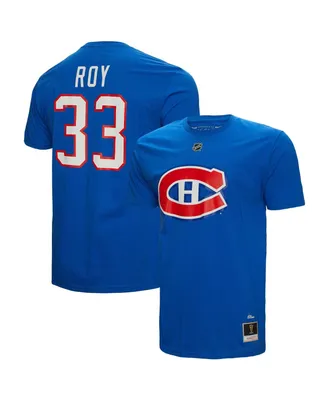 Men's Mitchell & Ness Patrick Roy Blue Montreal Canadiens Name and Number T-shirt