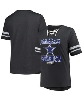 Women's Fanatics Heather Charcoal Dallas Cowboys Plus Size Lace-Up V-Neck T-shirt