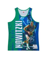 Men's Mitchell & Ness Dirk Nowitzki Blue Dallas Mavericks Hardwood Classics Player Burst Tank Top