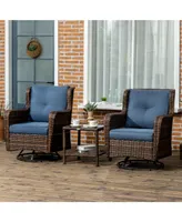 Outsunny 3-Piece Patio Bistro Set, Pe Rattan Wicker Outdoor Furniture with 360° Swivel Rocking Chairs and Soft Cushion