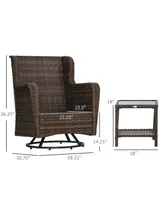 Outsunny 3-Piece Patio Bistro Set, Pe Rattan Wicker Outdoor Furniture with 360° Swivel Rocking Chairs and Soft Cushion