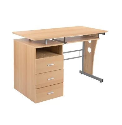 Emma+Oliver Desk With Three Drawer Single Pedestal And Pull-Out Keyboard Tray
