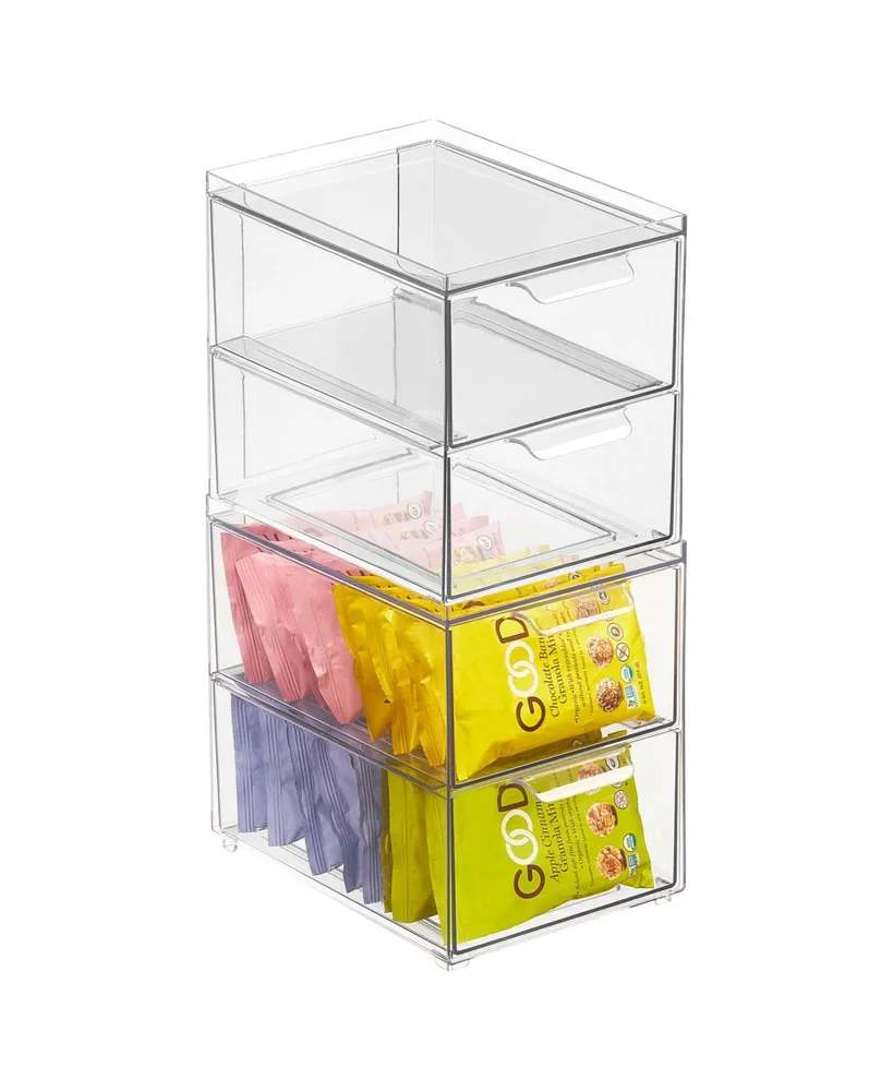 MDesign Stacking Plastic Storage Kitchen Bin with Pull-Out Drawers - 2 Pack