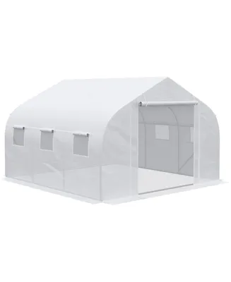 Outsunny 12' x 10' x 7' Walk-in Outdoor Tunnel Greenhouse, Pe Cover, Steel Frame, Roll