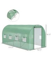 Outsunny 15' x 7' x 7' Walk-in Tunnel Hoop Greenhouse, Polyethylene Pe Cover, Steel Frame, Roll