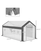 Outsunny 20' x 10' x 9' Walk-In Greenhouse, Outdoor Gardening Canopy with 6 Roll-up Windows, 2 Zippered Doors & Weather Cover, White