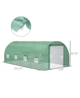 Outsunny 20' x 10' x 7' Walk-In Tunnel Greenhouse, Large Garden Hot House Kit with 8 Roll-up Windows & Roll Up Door, Steel Frame, Green