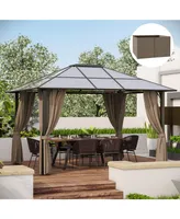 Outsunny 10' x 12' Universal Gazebo Sidewall Set with 4 Panels, Hooks/C-Rings Included for Pergolas & Cabanas, Brown